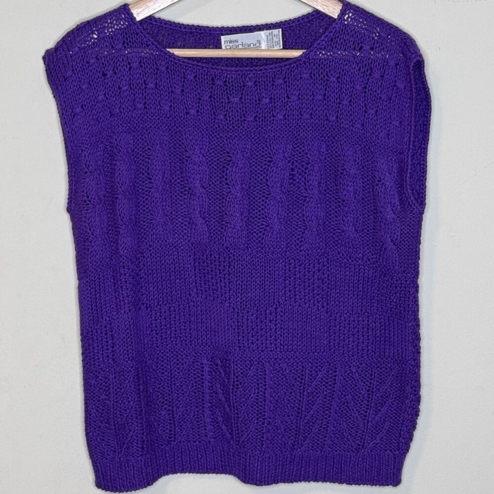 70's Garland Sweater Vest Purple Ribbed Cable Knit Size: Medium